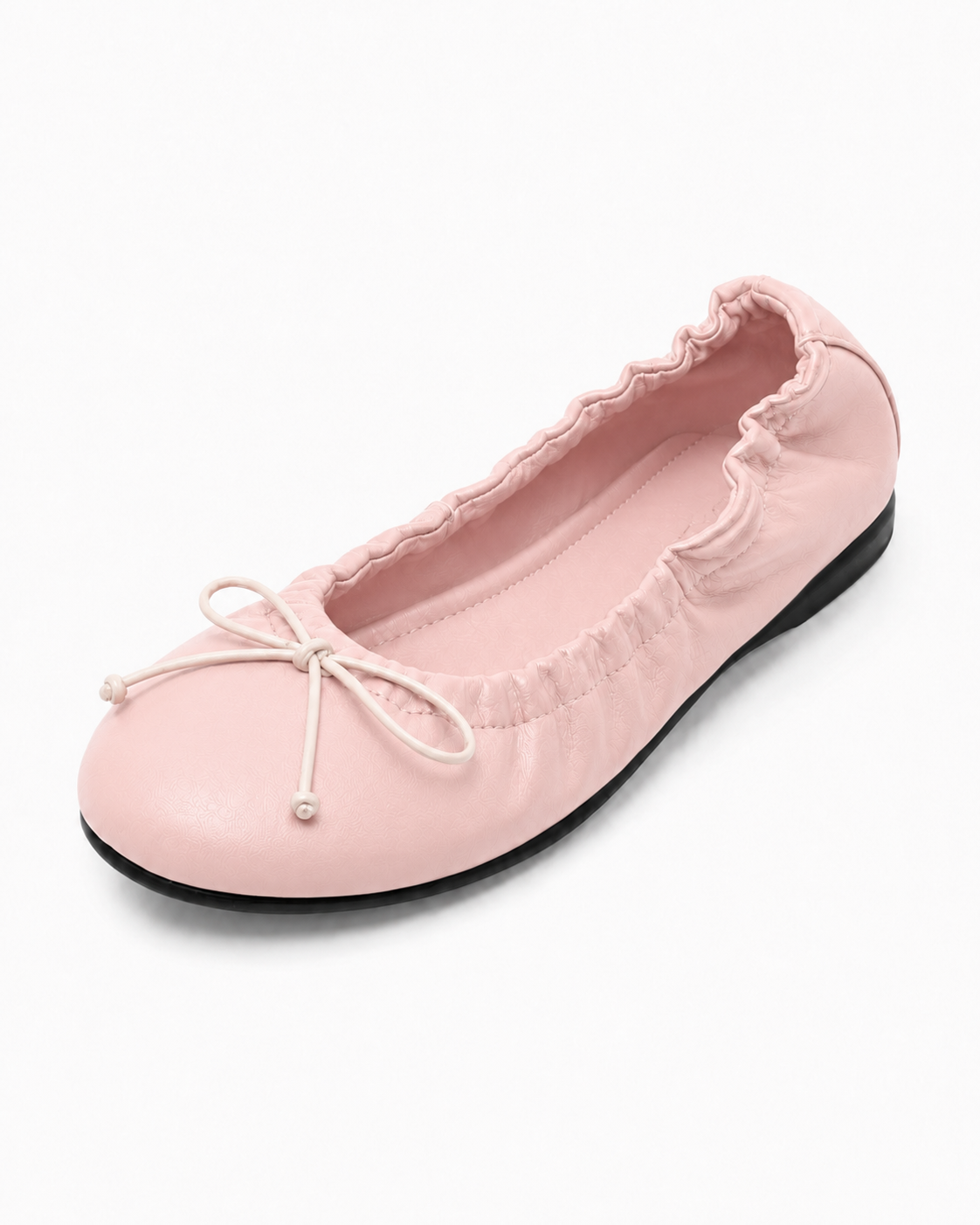 Ruched Bow Ballet Flats for Women – Soft Foldable Round Toe Flats
