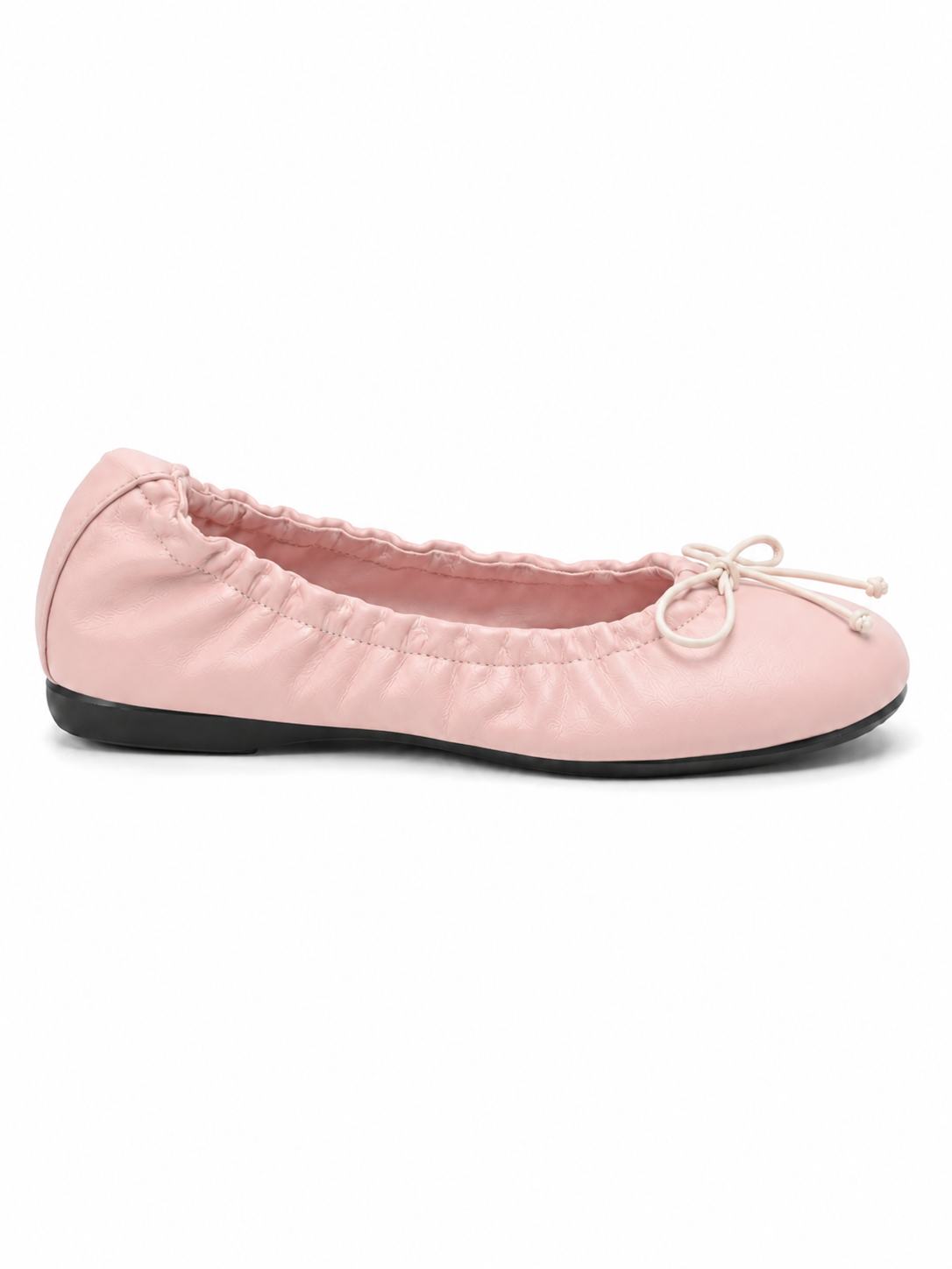 Ruched Bow Ballet Flats for Women – Soft Foldable Round Toe Flats
