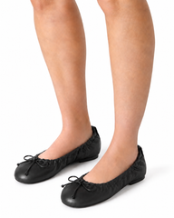 Ruched Bow Ballet Flats for Women – Soft Foldable Round Toe Flats