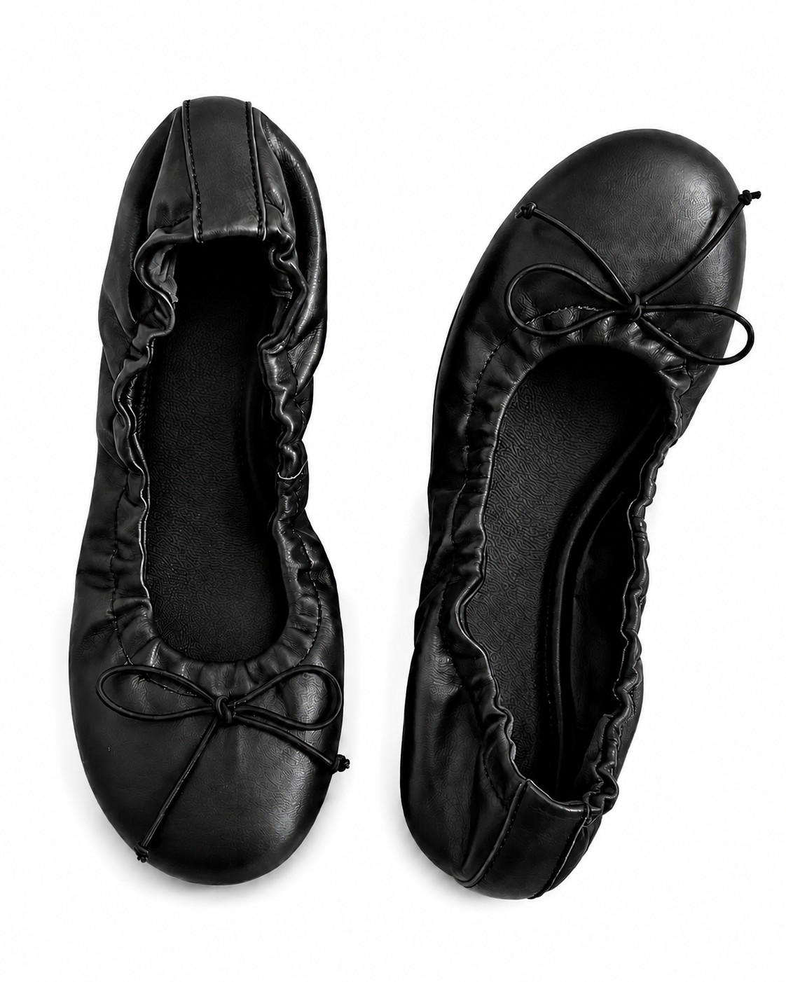 Ruched Bow Ballet Flats for Women – Soft Foldable Round Toe Flats