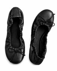 Ruched Bow Ballet Flats for Women – Soft Foldable Round Toe Flats