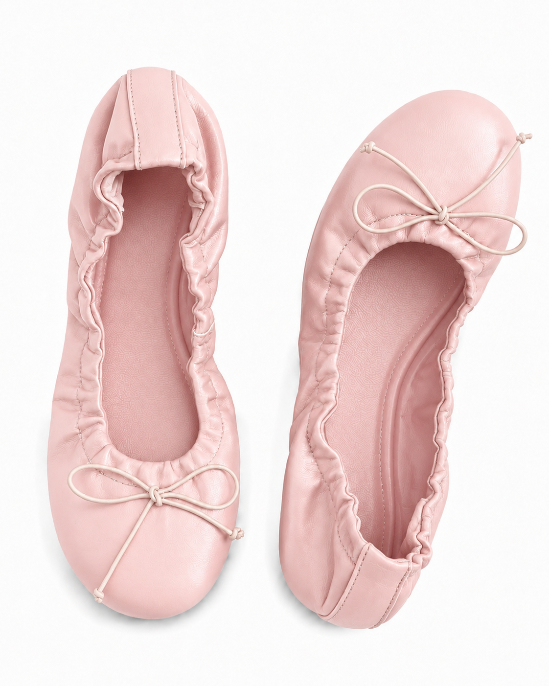 Ruched Bow Ballet Flats for Women – Soft Foldable Round Toe Flats