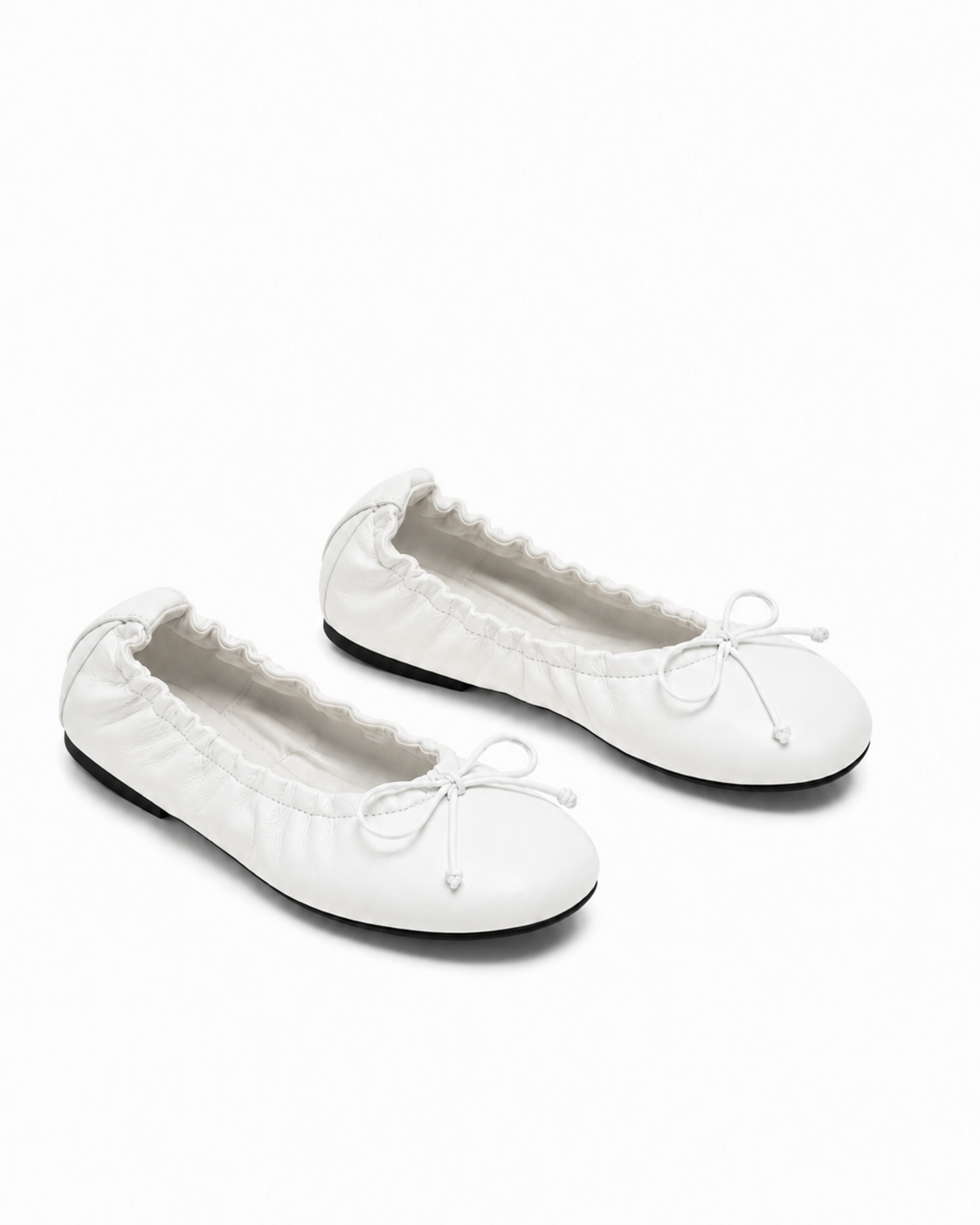 Ruched Bow Ballet Flats for Women – Soft Foldable Round Toe Flats
