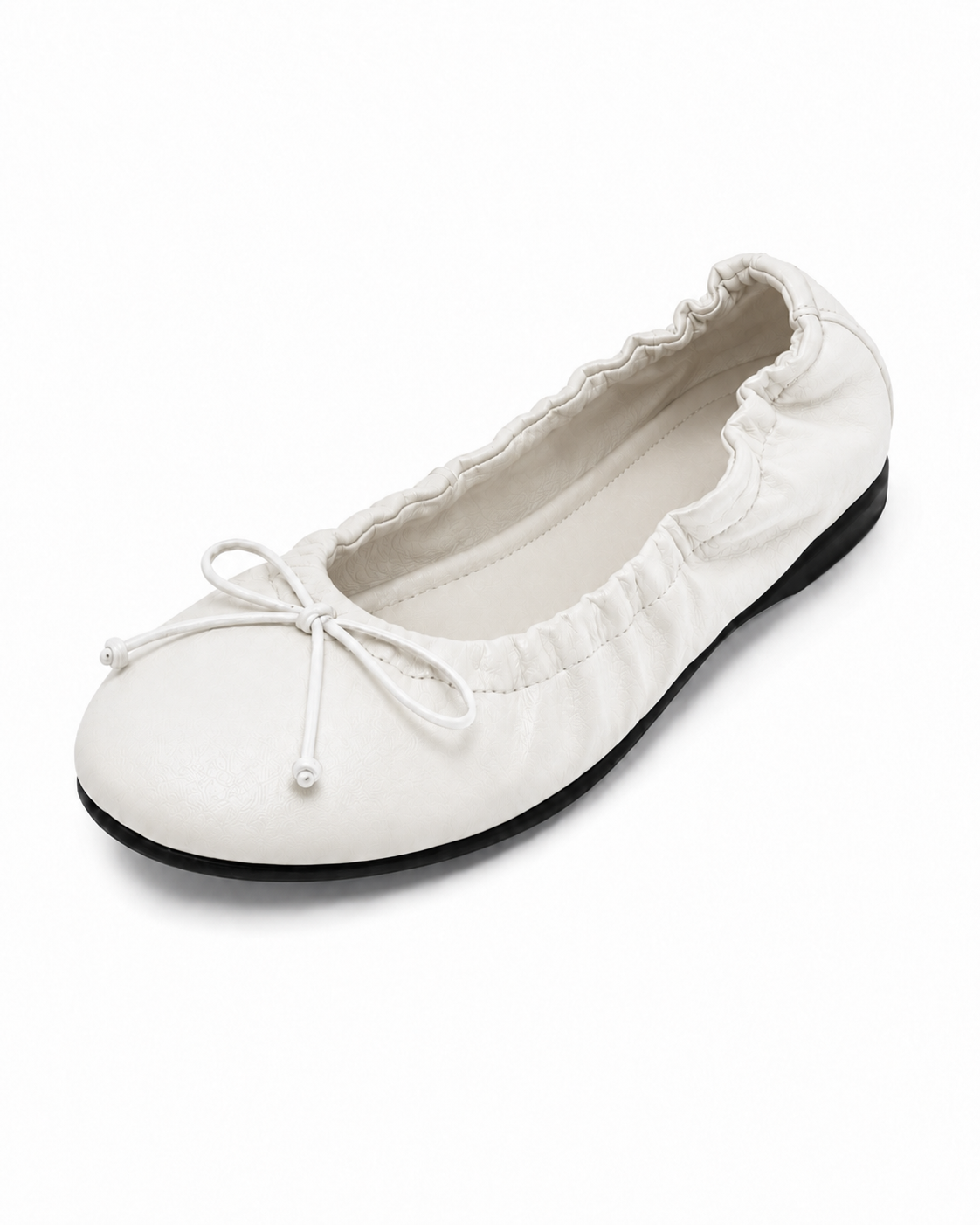 Ruched Bow Ballet Flats for Women – Soft Foldable Round Toe Flats