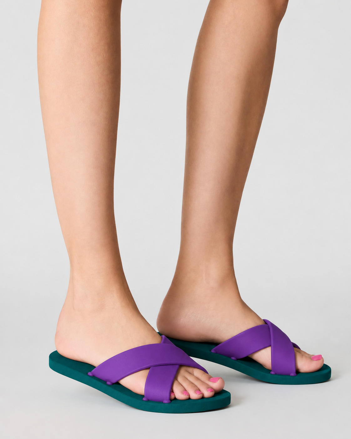 Women’s Criss Cross Rubber Slide Sandals – 100% Solid Rubber Flat Slides