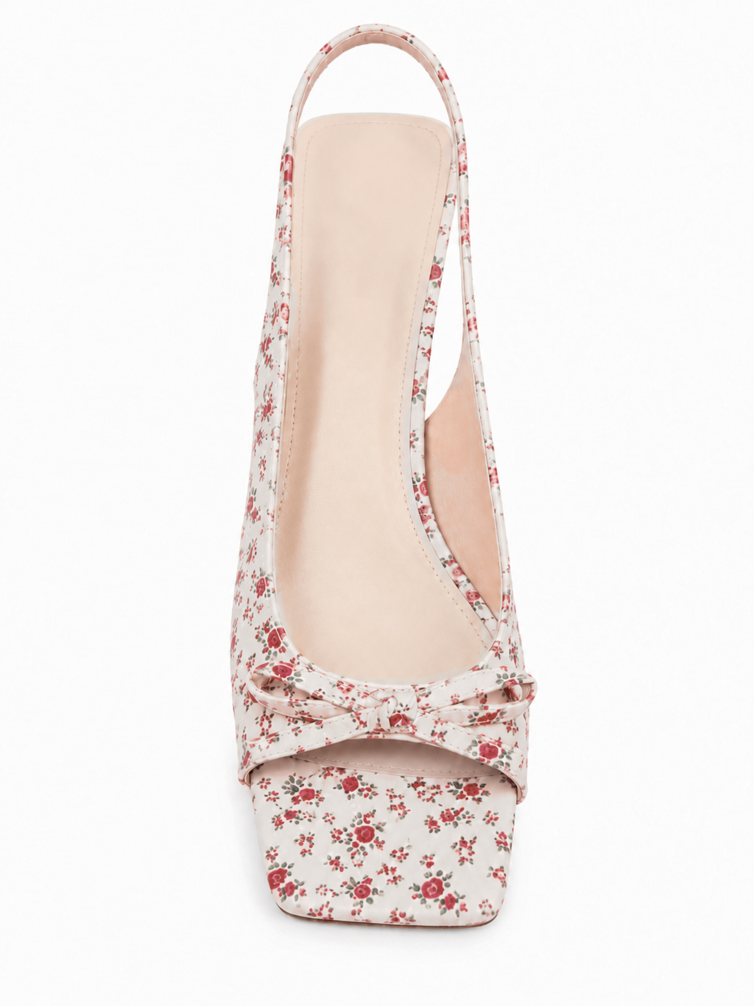 Floral Bow Slingback Kitten Heel Sandals – Square Toe Heels for Women