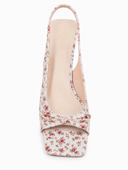 Floral Bow Slingback Kitten Heel Sandals – Square Toe Heels for Women