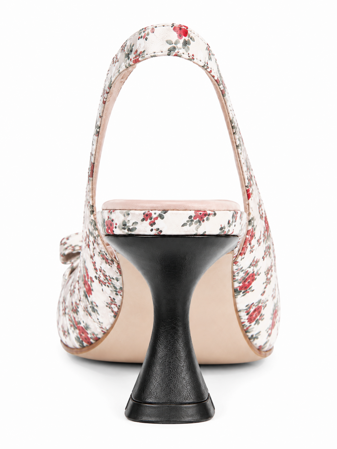 Floral Bow Slingback Kitten Heel Sandals – Square Toe Heels for Women