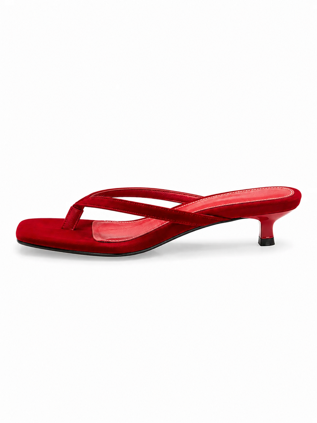 Retro Square Toe Kitten Heel Thong Sandals – Slim Strap Flip Flop Heels