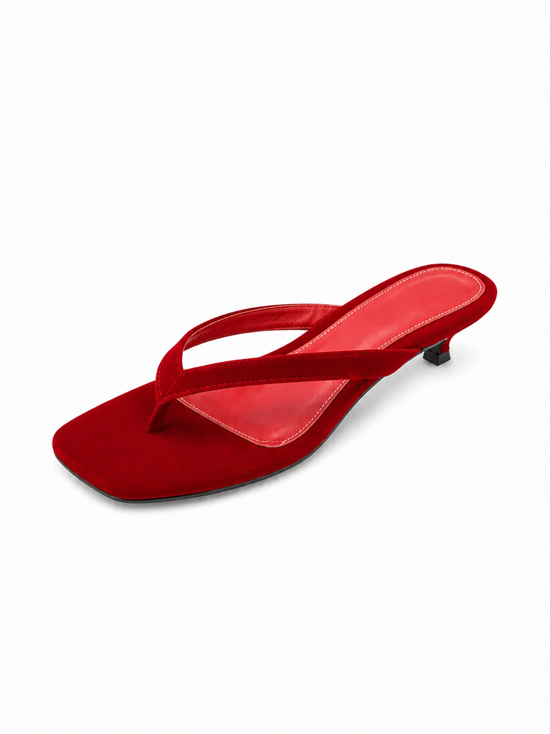 Retro Square Toe Kitten Heel Thong Sandals – Slim Strap Flip Flop Heels