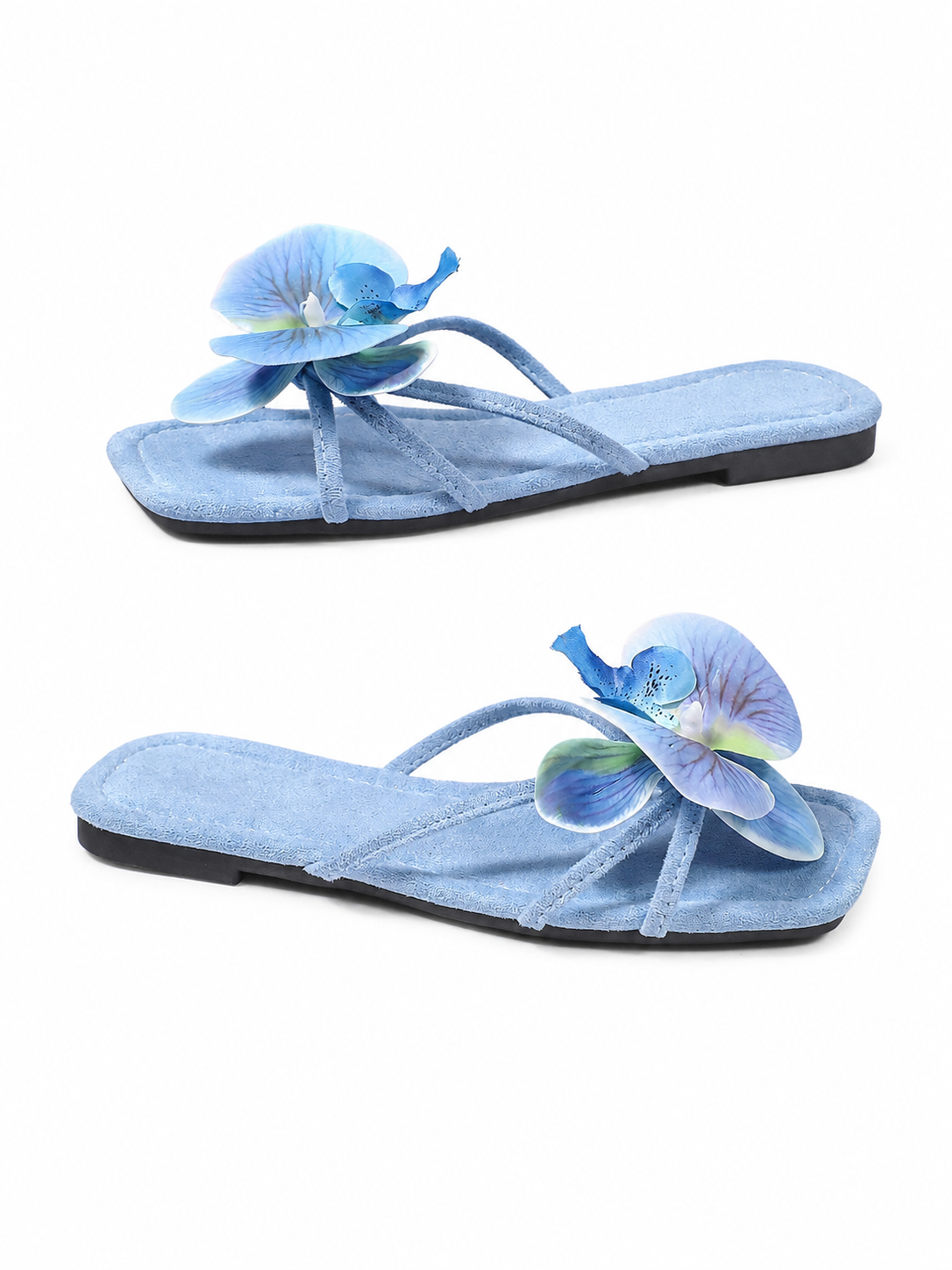 Women's Floral Slide Sandals – 3D Orchid Flower Flat Sandals