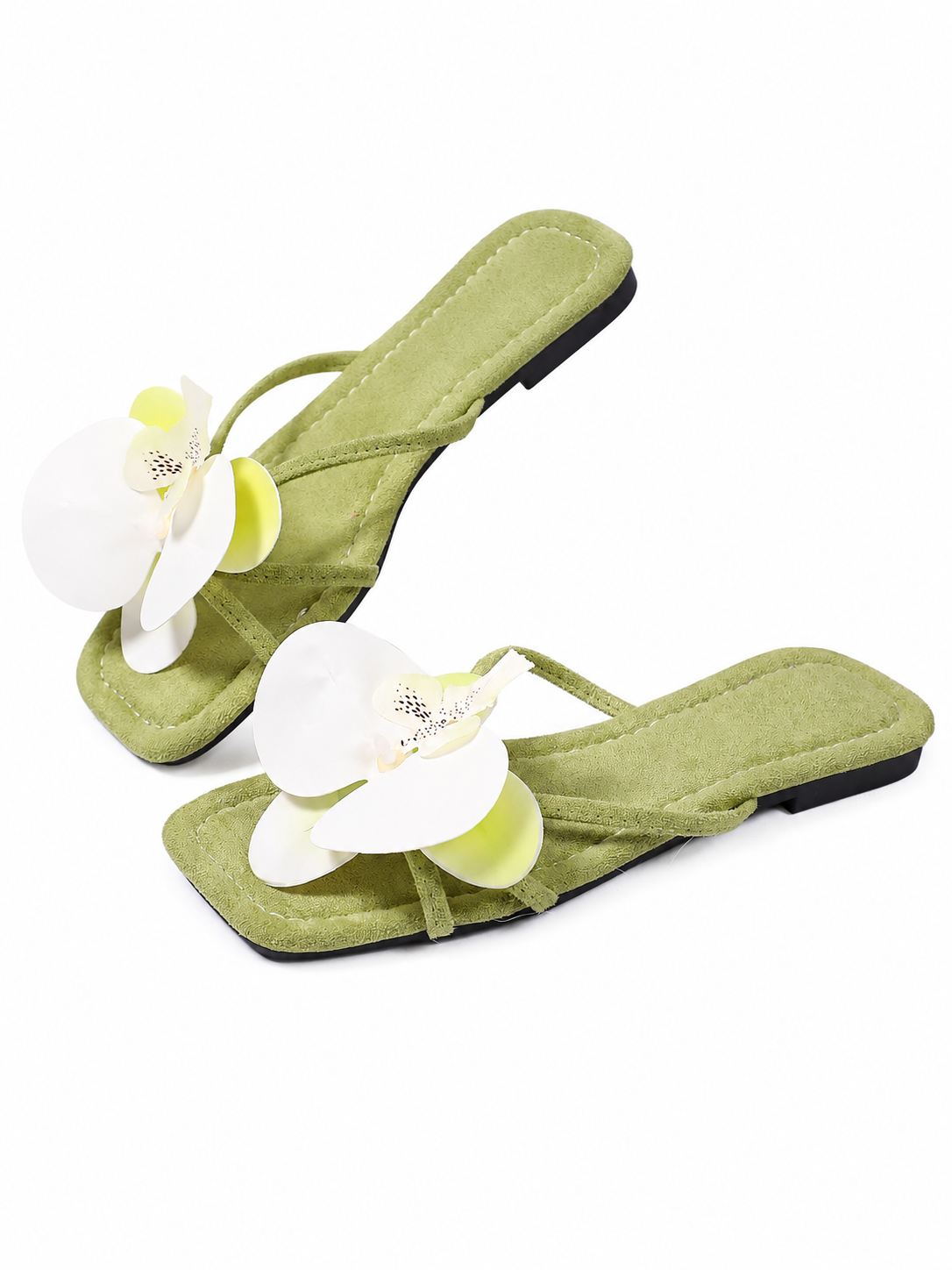 Women's Floral Slide Sandals – 3D Orchid Flower Flat Sandals