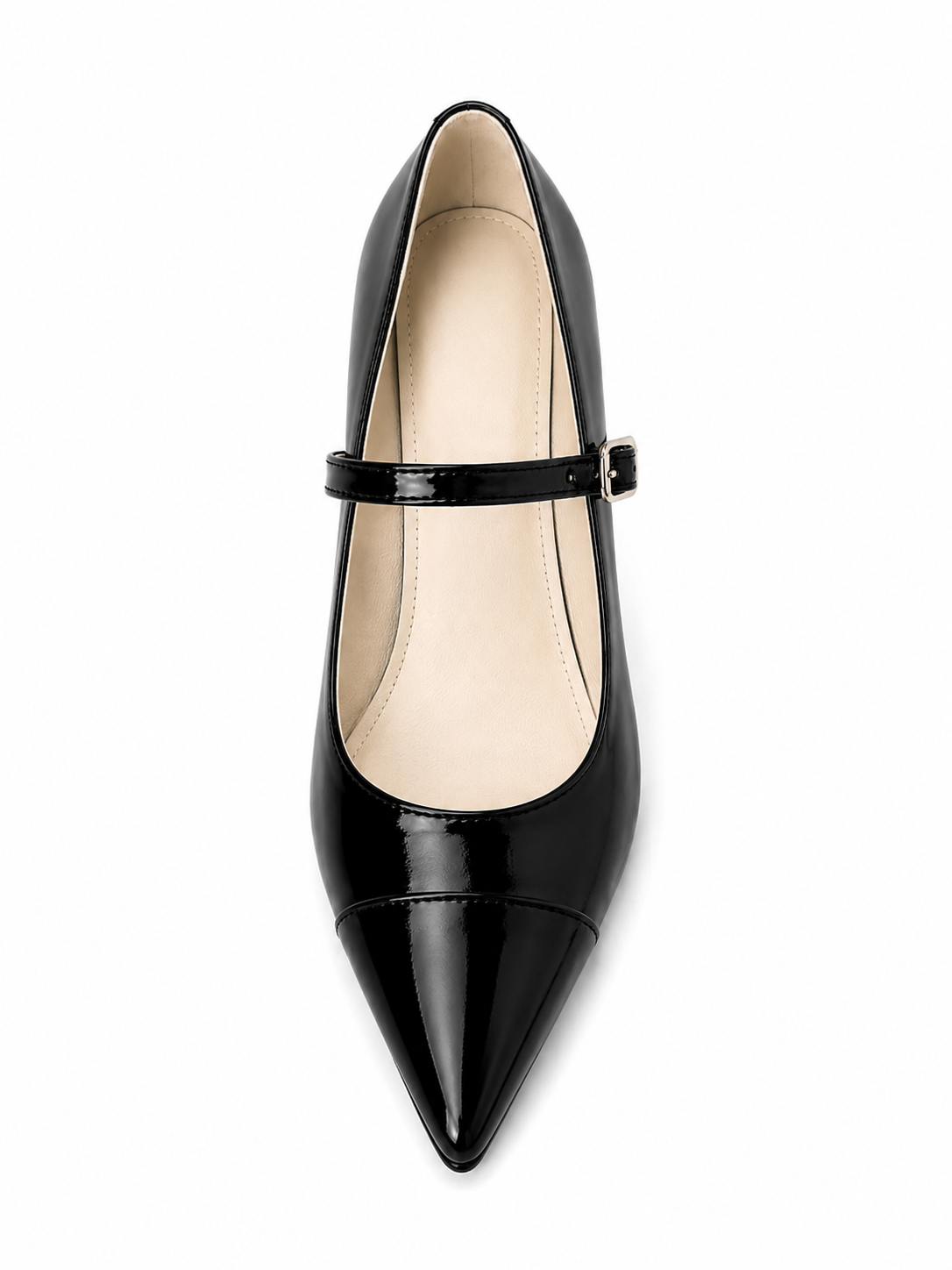 Women’s Pointed Toe Wedge Mary Jane Pumps – High-Shine Buckle Strap Heels
