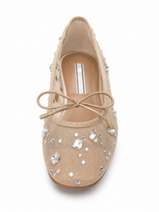 Women's Rhinestone Mesh Ballet Flats – Sparkly Crystal Embellished Bow Flat Shoes