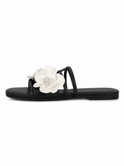 Retro Slide Sandals With Oversized Flower Detail