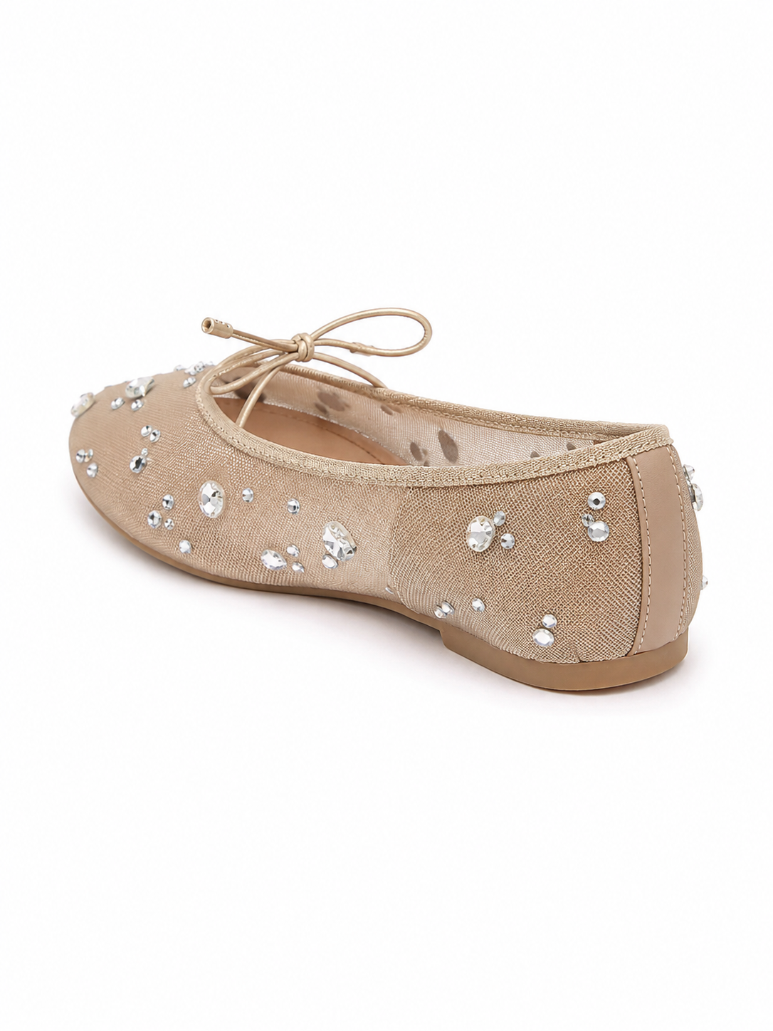 Women's Rhinestone Mesh Ballet Flats – Sparkly Crystal Embellished Bow Flat Shoes