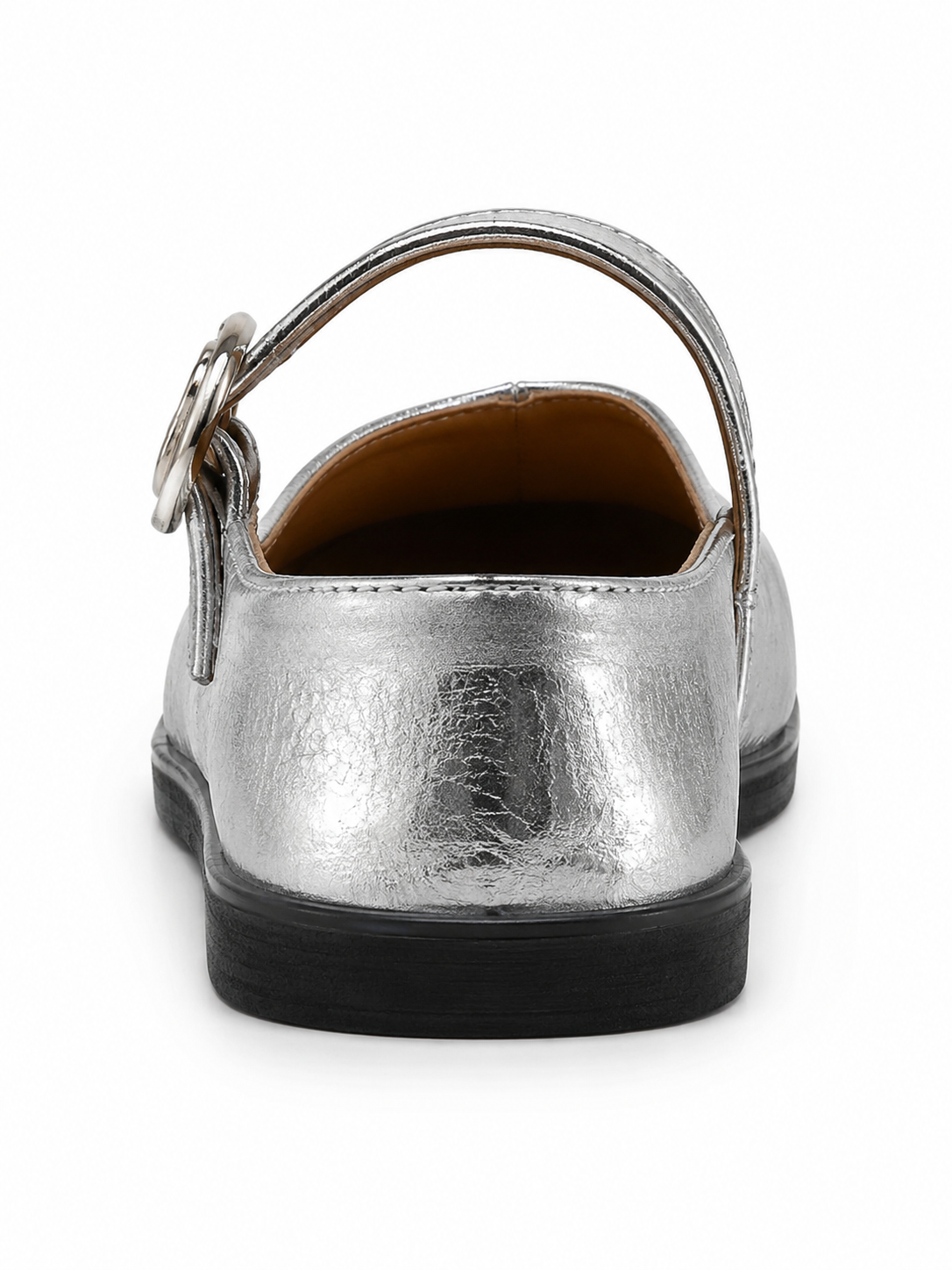 Metallic Silver Buckle Mules for Women – Retro Closed Toe Slip-On Flats