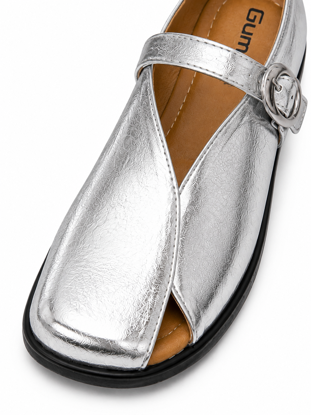 Metallic Silver Buckle Mules for Women – Retro Closed Toe Slip-On Flats