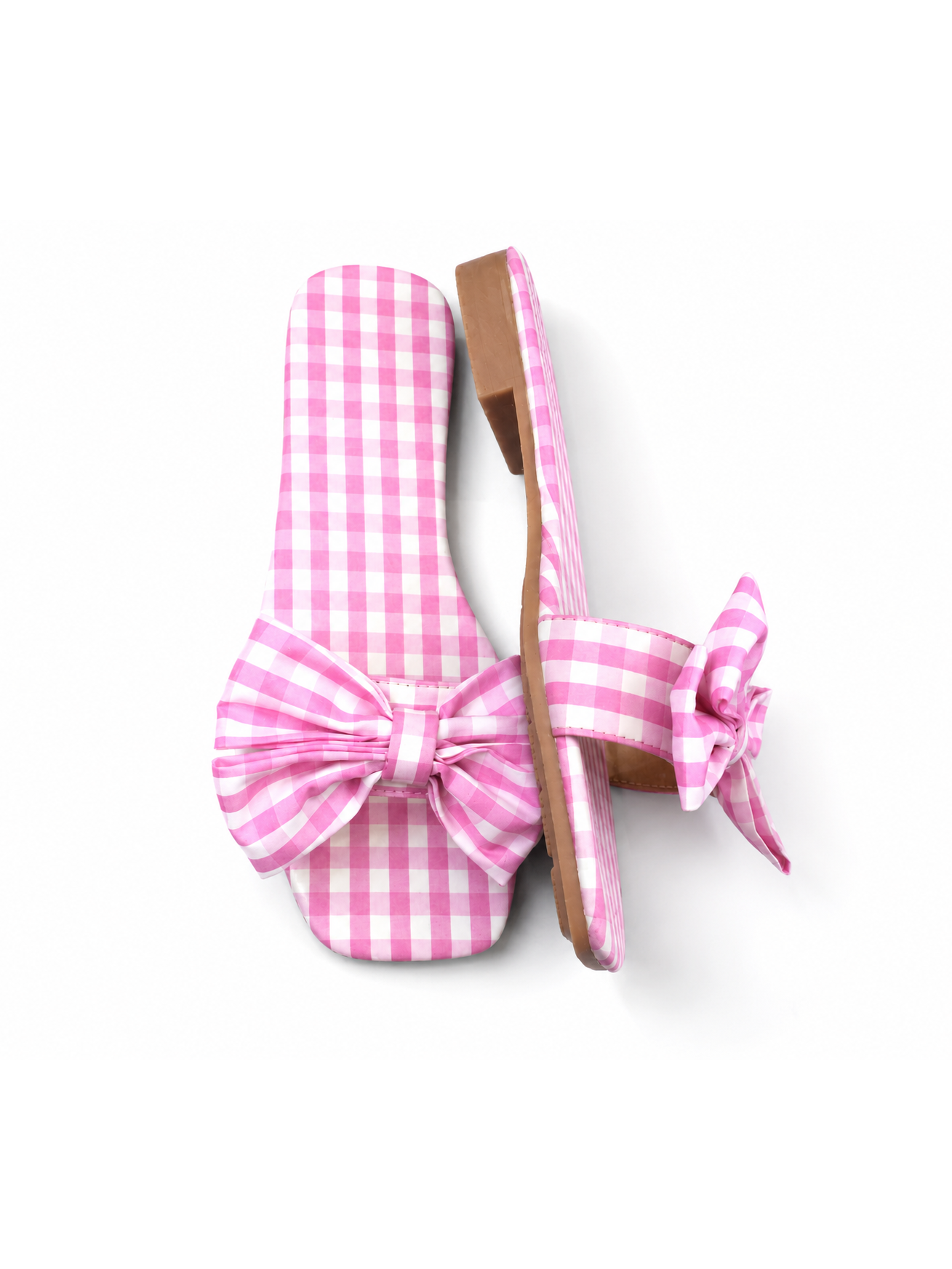 Gingham Bow Slide Sandals for Women – Vintage Coquette Flat Mule Summer Sandals