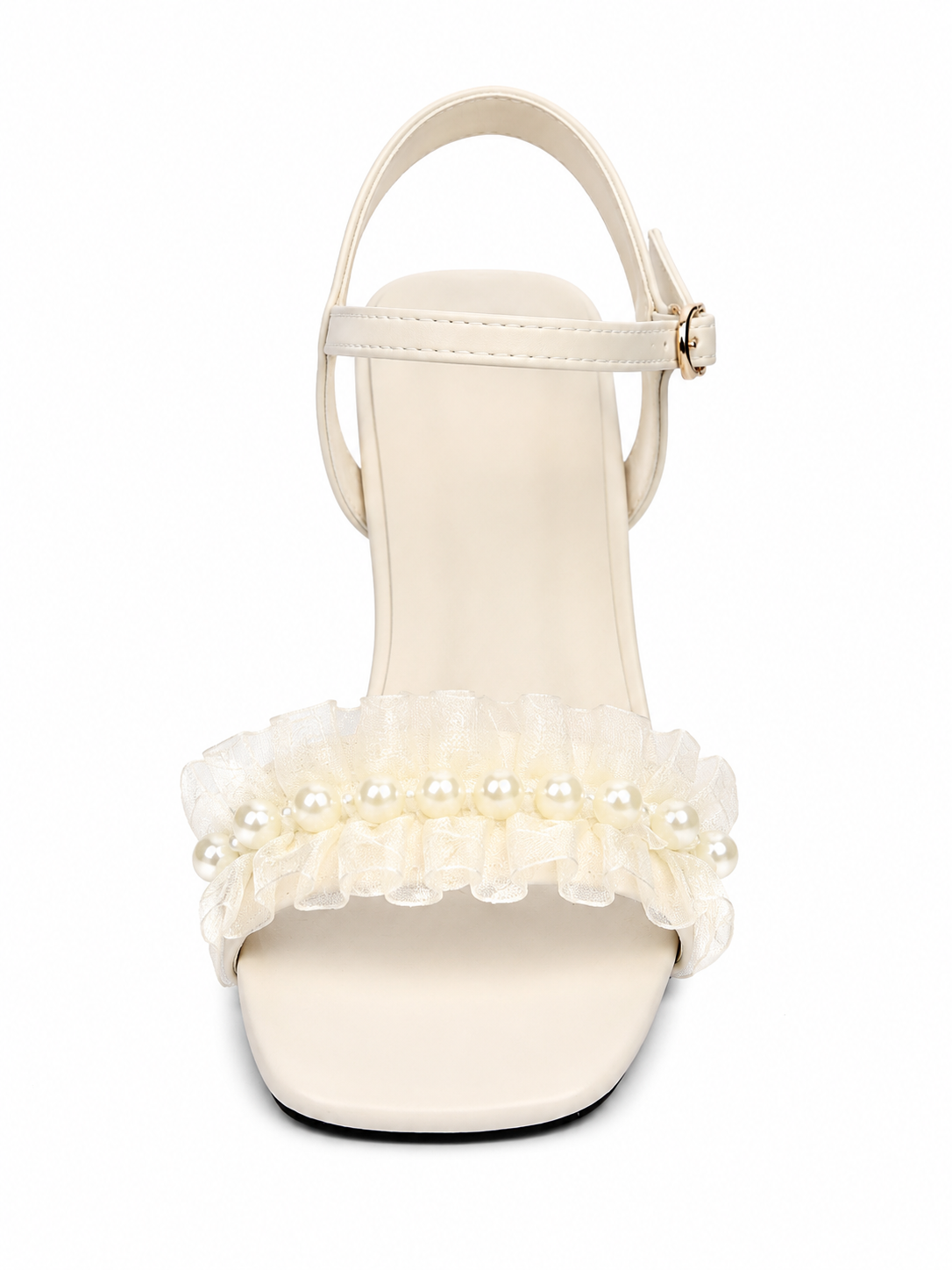 Pearl Bow Block Heel Sandals for Women – Elegant Slingback Dress Heels with Clear Heel