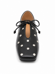 Retro Black Leather Bow Slip-On Loafers