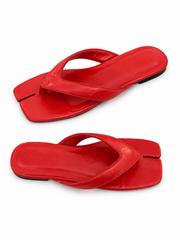 Red Minimalist Thong Sandals for Women – Comfortable Summer Flat Slides