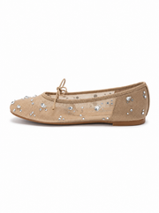 Women's Rhinestone Mesh Ballet Flats – Sparkly Crystal Embellished Bow Flat Shoes
