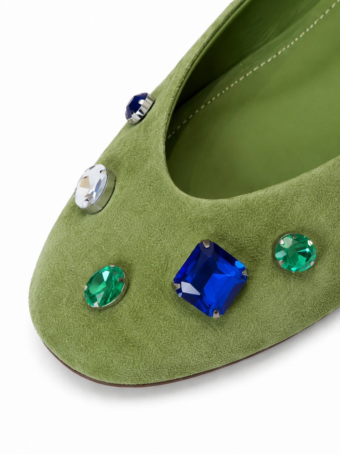 Jewel-Embellished Suede Ballet Flats for Women – Vintage Pointed Toe Slip-On Flats