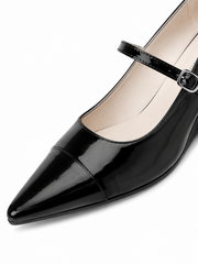 Vintage Pointed Toe Mary Jane Wedges – Chic Patent Leather Pumps for Work, Office & Evening Wear