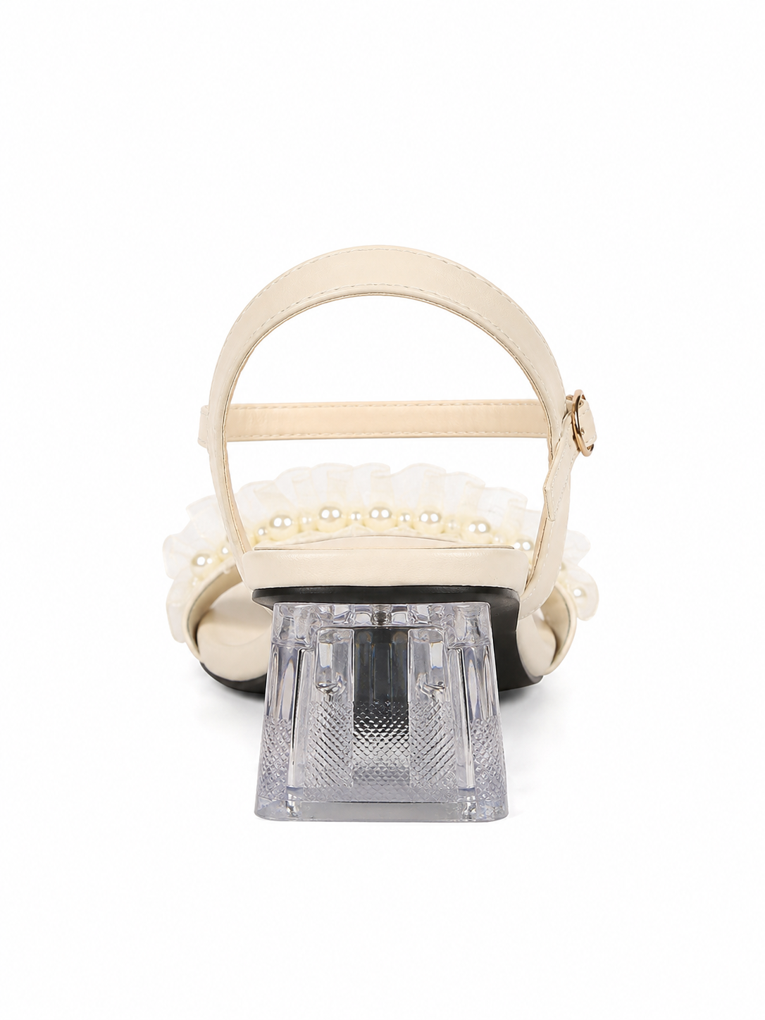 Pearl Bow Block Heel Sandals for Women – Elegant Slingback Dress Heels with Clear Heel