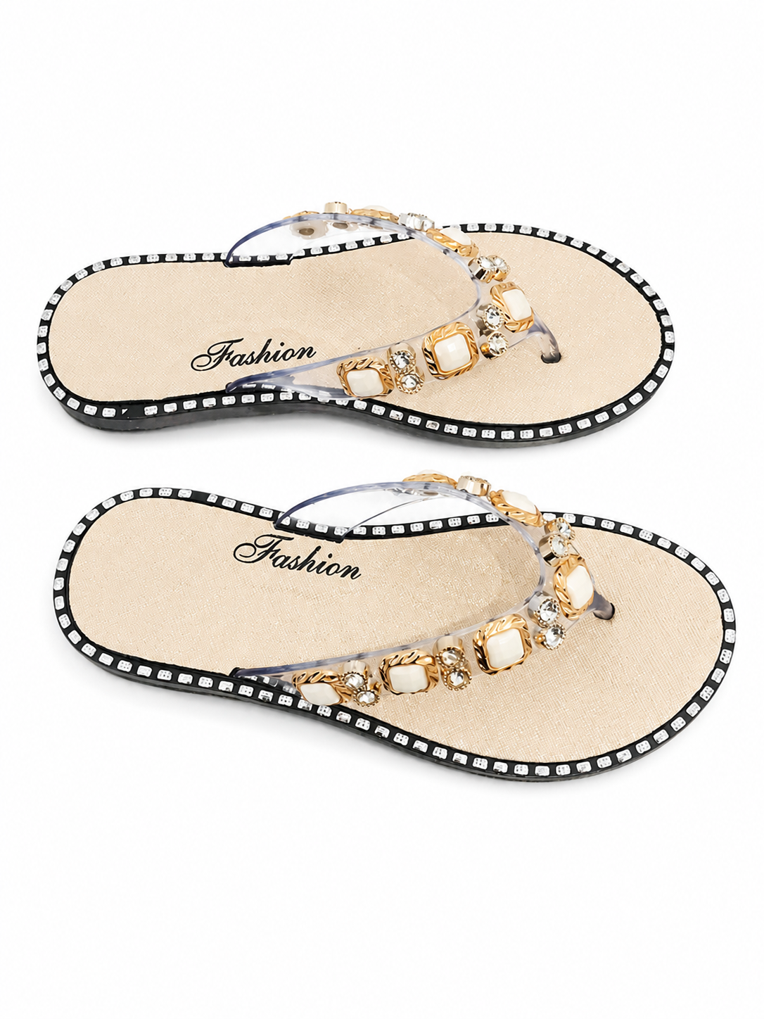 Women’s Rhinestone Flip Flops – Luxury Jelly Thong Sandals with Crystal Studded Flat Sole