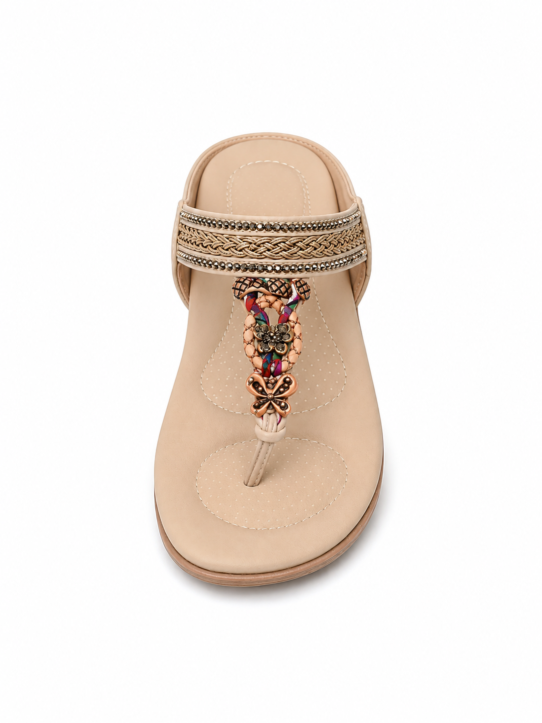 Boho Beaded Thong Wedge Sandals for Women – Comfort Orthopedic Flip Flop Summer Sandals