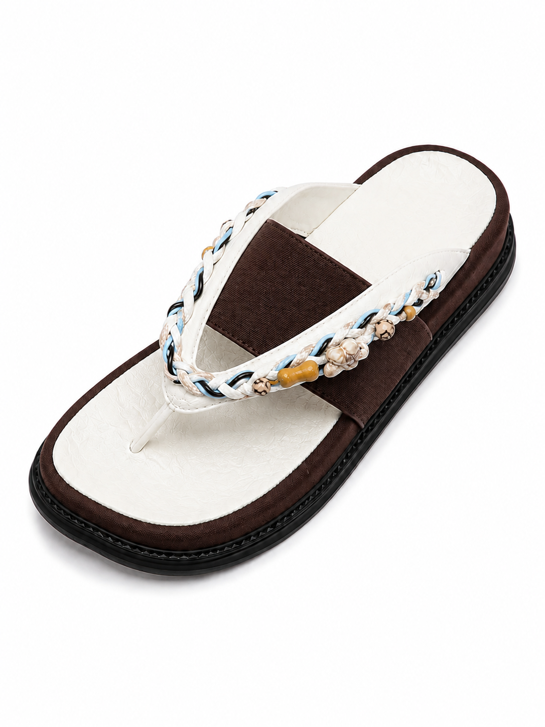 Vintage Beaded Thong Sandals for Women – Boho Comfort Slide Sandals with Cushioned Footbed & Non-Slip Sole