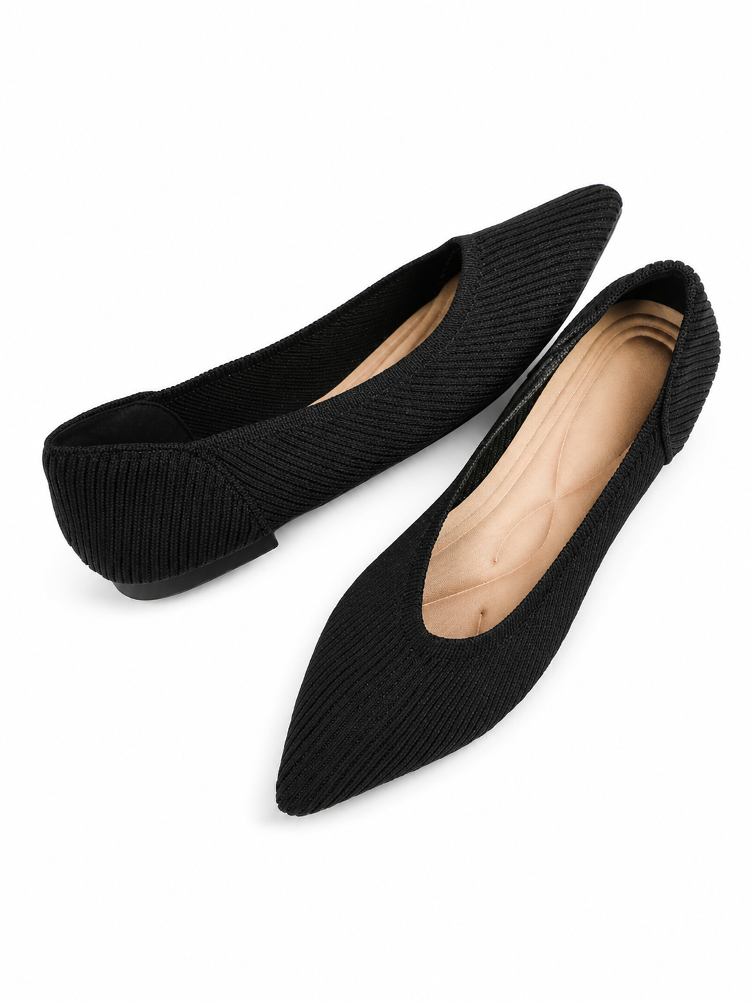 Pointed Toe Knit Ballet Flats for Women – Comfortable Slip-On Walking Shoes, Lightweight Everyday Flats