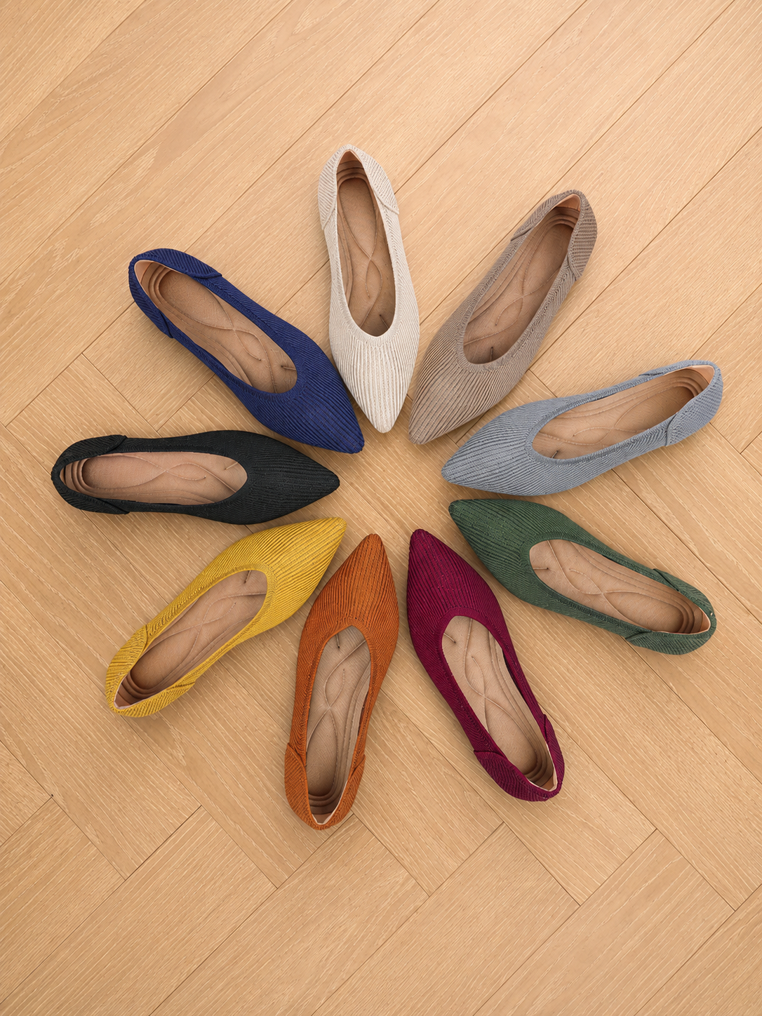 Pointed Toe Knit Ballet Flats for Women – Comfortable Slip-On Walking Shoes, Lightweight Everyday Flats