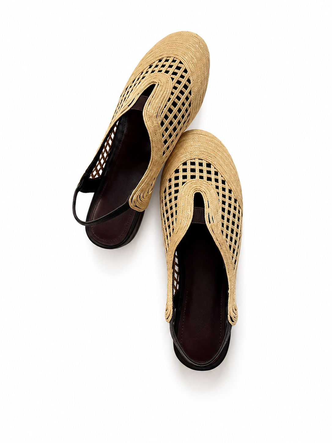 Woven Raffia Closed-Toe Slingback Flats with Hidden Wedge