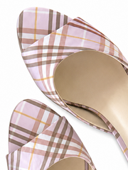Vintage Plaid Kitten Heel Slide Sandals – Retro Open Toe Mule Heels for Women