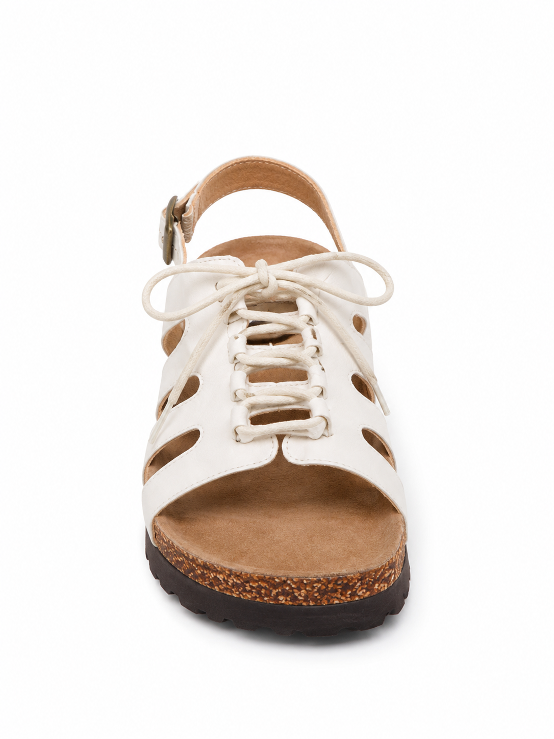 White Lace-Up Fisherman Cork Sole Flat Sandals