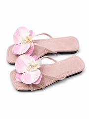 Women's Floral Slide Sandals – Boho Flower Flat Sandals with Open Toe Summer Slip-On Design