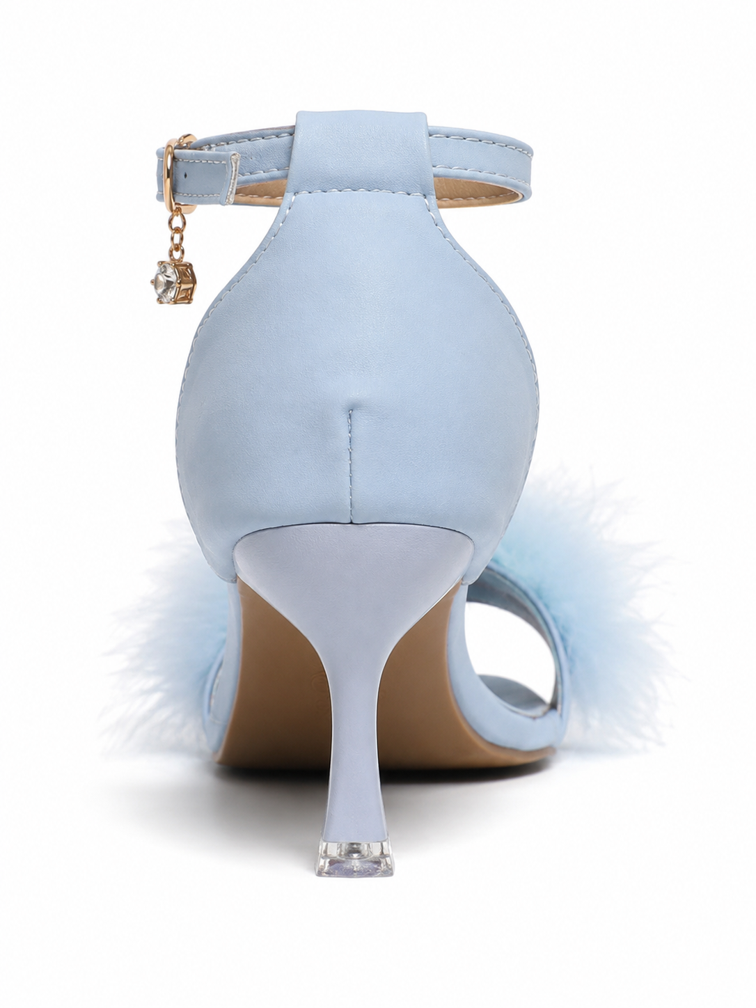 Blue Feather Ankle Strap Heels for Women – Elegant Stiletto Sandals with Fluffy Feather Detail