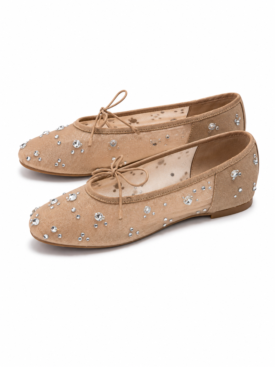 Women's Rhinestone Mesh Ballet Flats – Sparkly Crystal Embellished Bow Flat Shoes