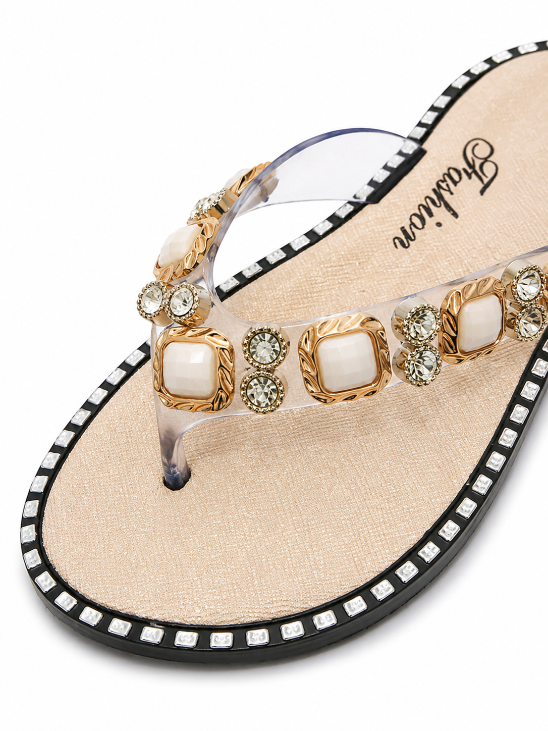 Women’s Rhinestone Flip Flops – Luxury Jelly Thong Sandals with Crystal Studded Flat Sole