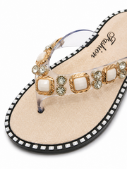 Women’s Rhinestone Flip Flops – Luxury Jelly Thong Sandals with Crystal Studded Flat Sole