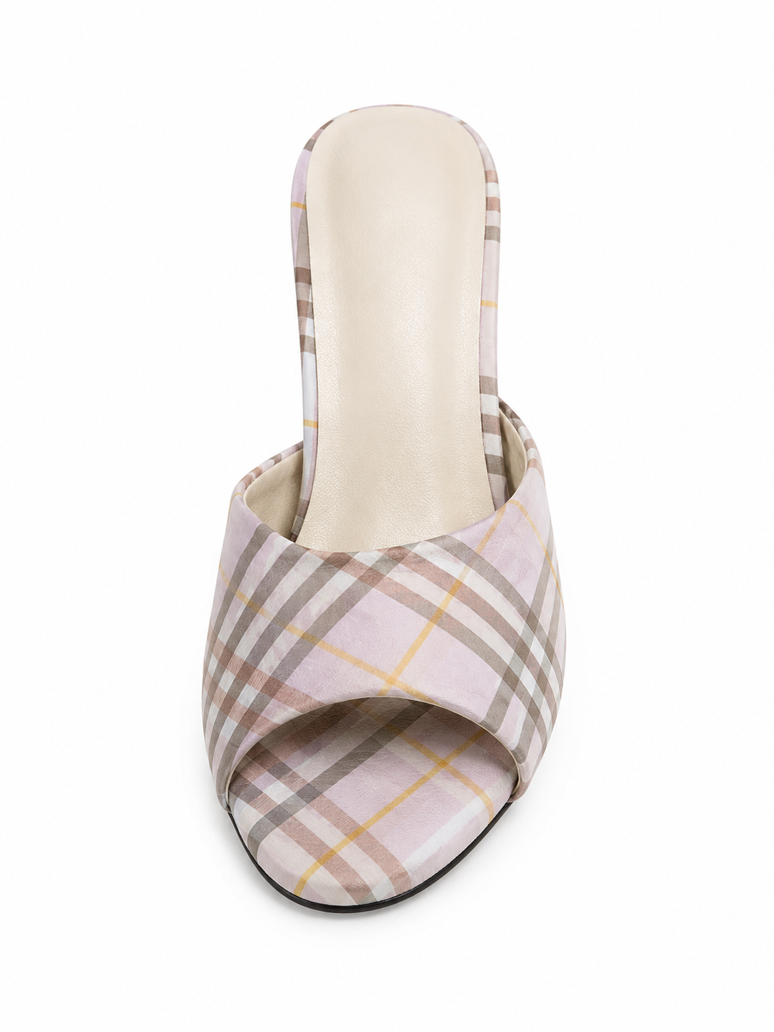 Vintage Plaid Kitten Heel Slide Sandals – Retro Open Toe Mule Heels for Women