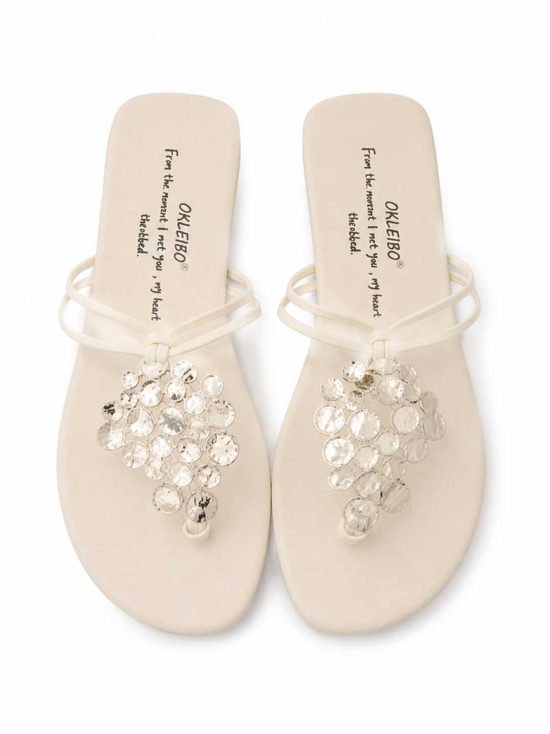 Women's Embellished Flip Flop Sandals – Boho Disc Decor Flat Thong Sandals for Summer