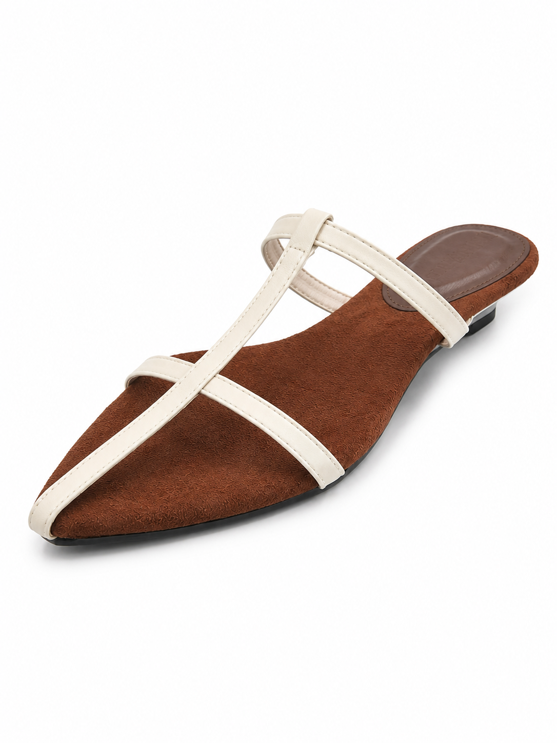 Women’s Pointed Toe Mule Flats – Minimalist T-Strap Slip On Sandals with Retro Low Heel
