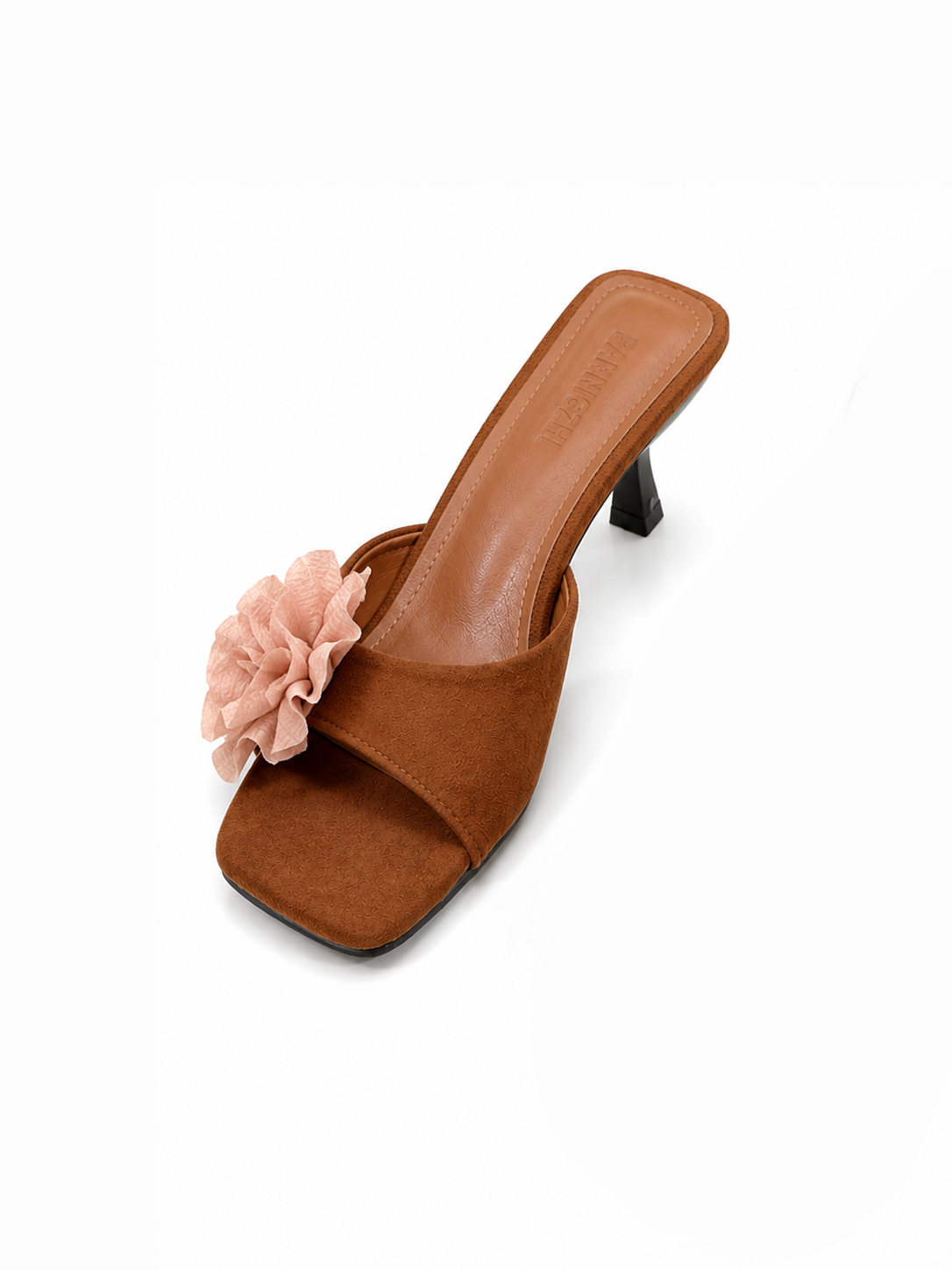 Women’s Floral High Heel Mule Sandals – Elegant Mesh Flower Slide Heels for Party & Date Night