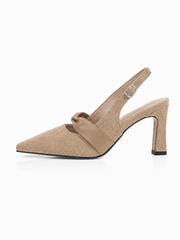 Vintage Pointed Toe Slingback Heels for Women – Elegant Bow Strap Mid Heel Pumps