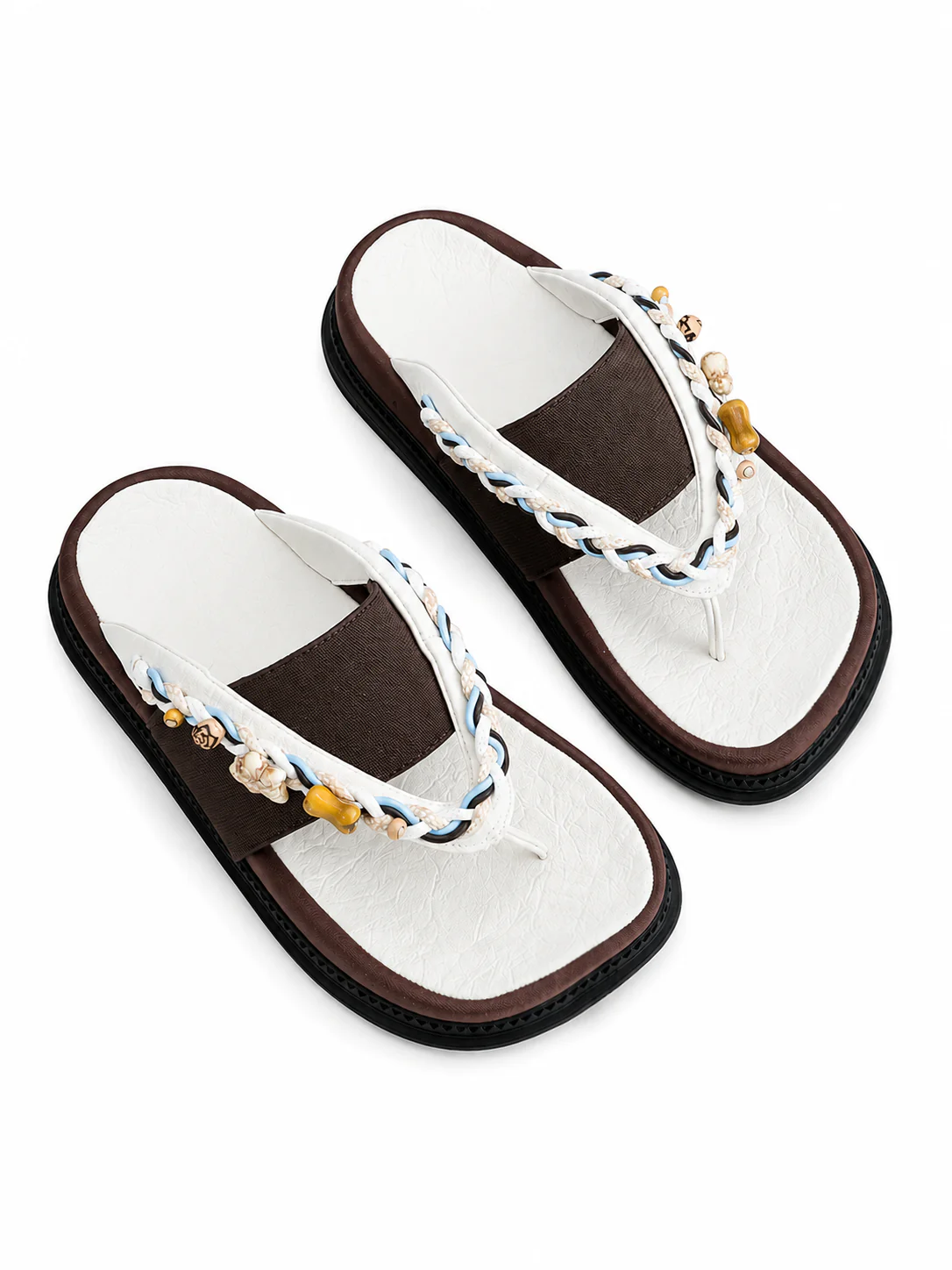 Vintage Beaded Thong Sandals for Women – Boho Cushioned Slide Sandals