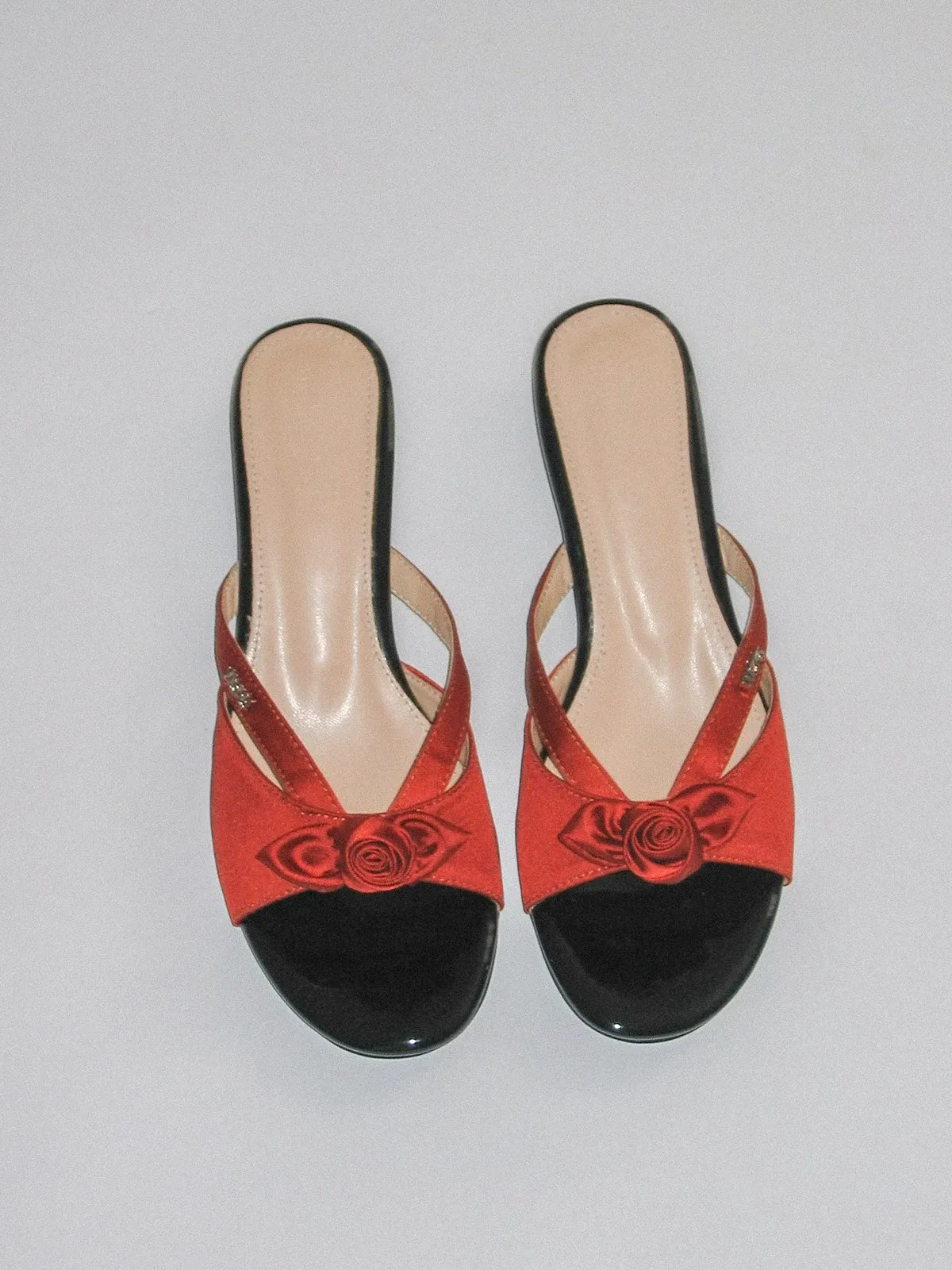 Vintage Satin Rose Cap Toe Mule Flats for Women – French Style Slip On Dress Shoes